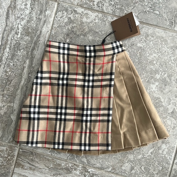 Burberry Lana Vintage Check Combo Wool Pleated Skirt, Girl's Size 3Y New w/Tag - Picture 2 of 8